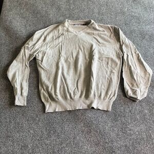 Structure Mens V-Neck Sweater XL Heather Grey 100% Cotton Long Sleeve Knit